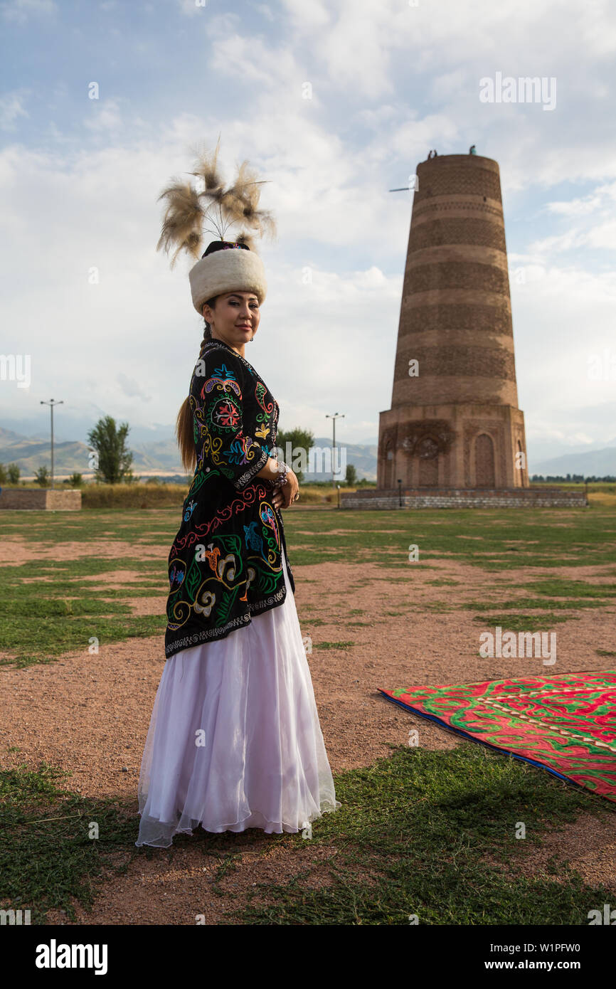 Kyrgyz woman in traditional clothes, Kyrgyzstan, Asia Stock Photo
