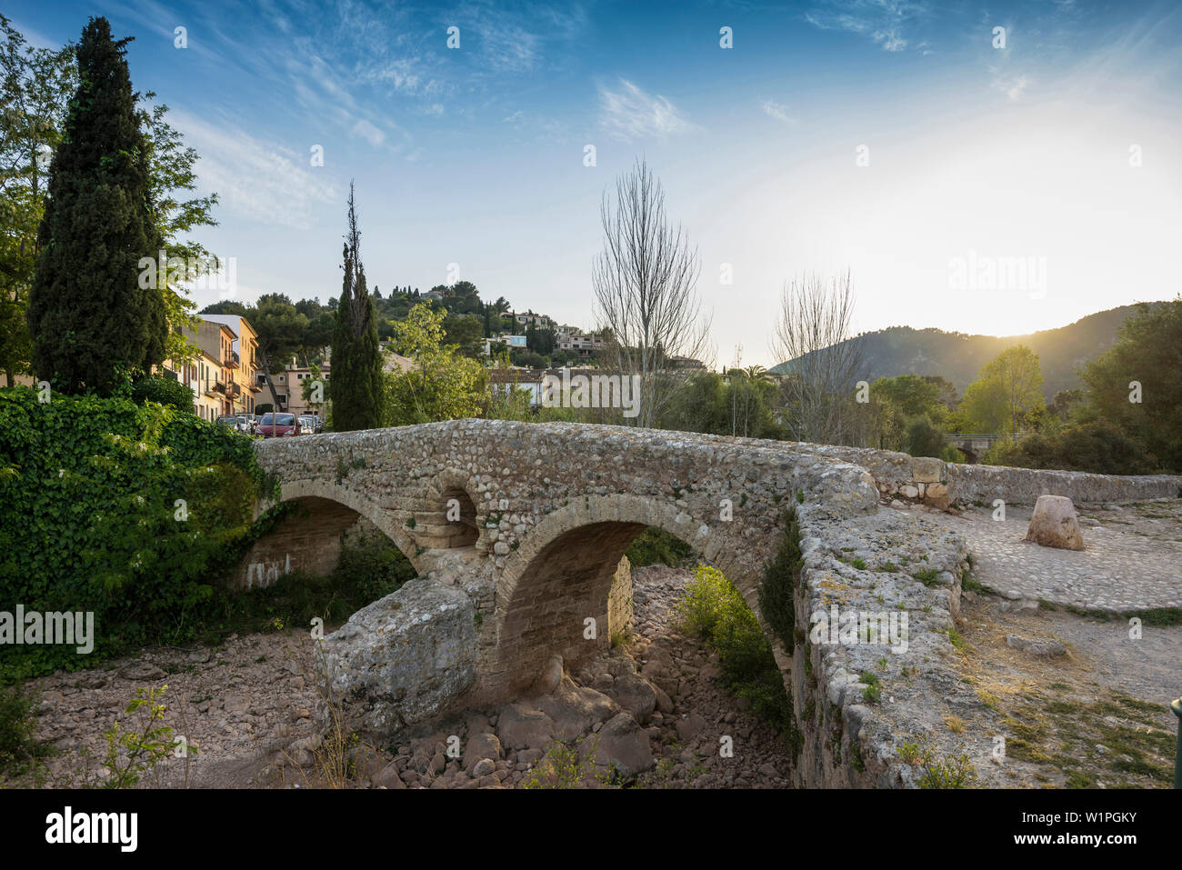 ancient roman bridge, Pollenca, Mallorca, Majorca, Balearic Islands, Spain Stock Photo