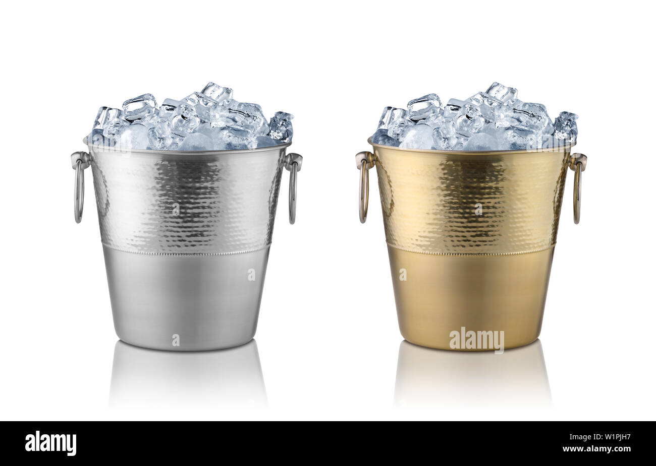 Champagne buckets, full with ice. Isolated on white Stock Photo