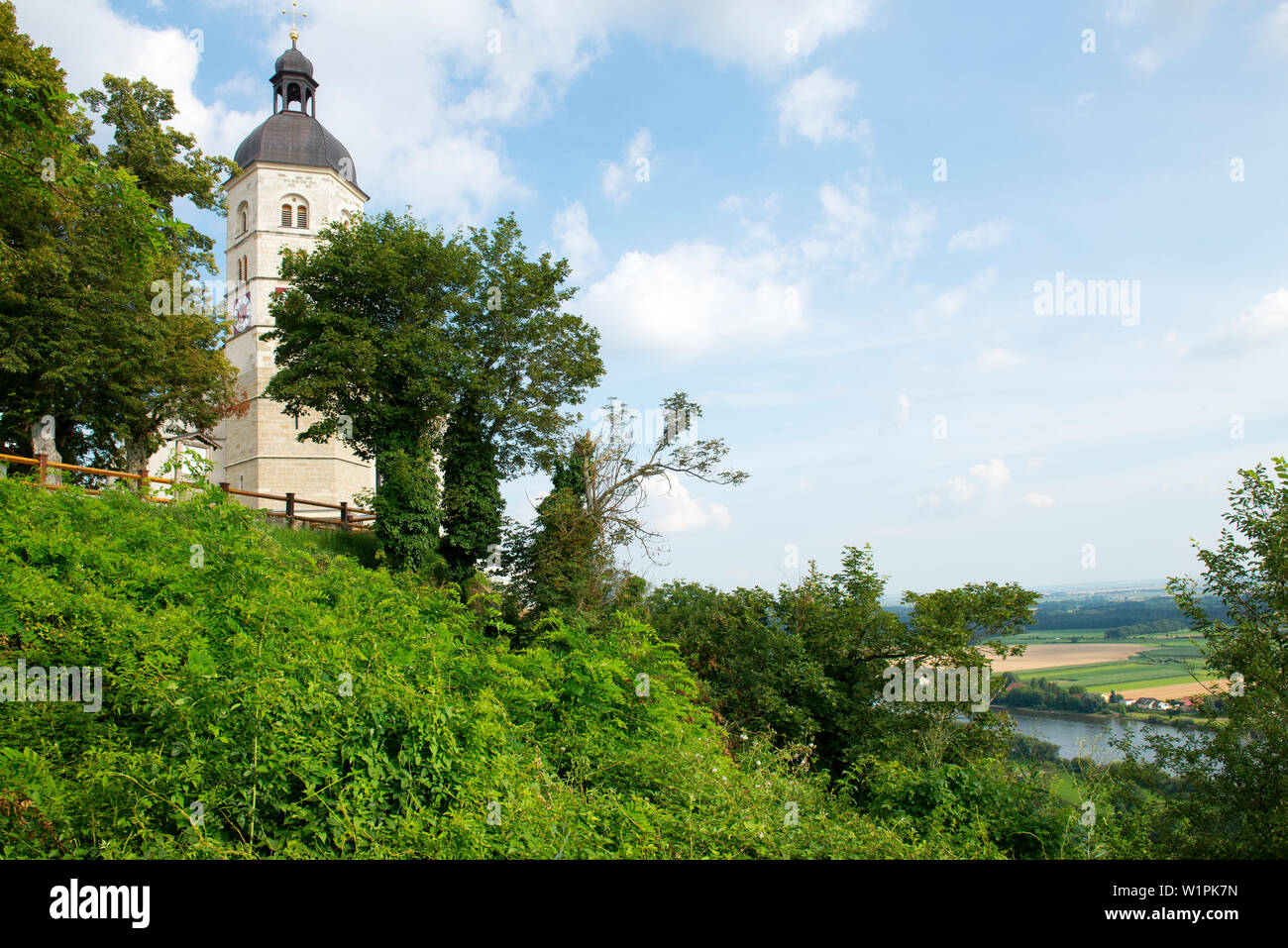 The pilgrimage church on the Bogenberg high above the Danube, Bogen, Lower Bavaria Stock Photo