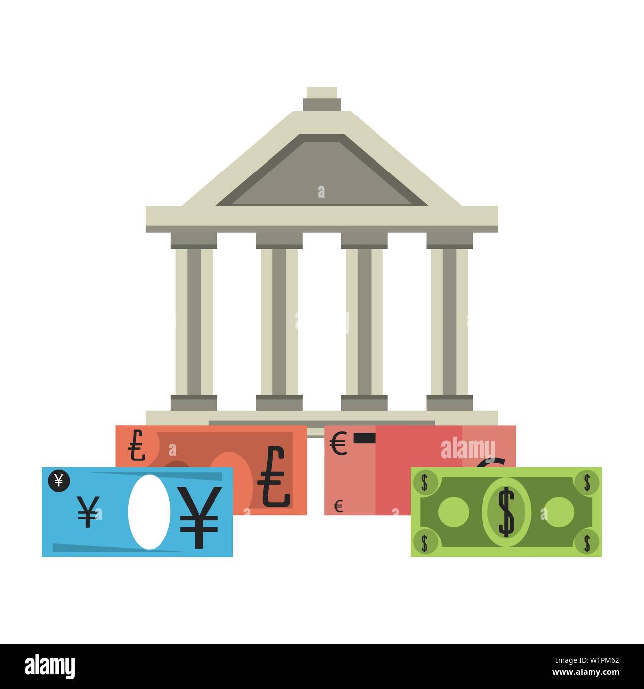 Bank building with euro yen dollars cash isolated Stock Vector Image ...