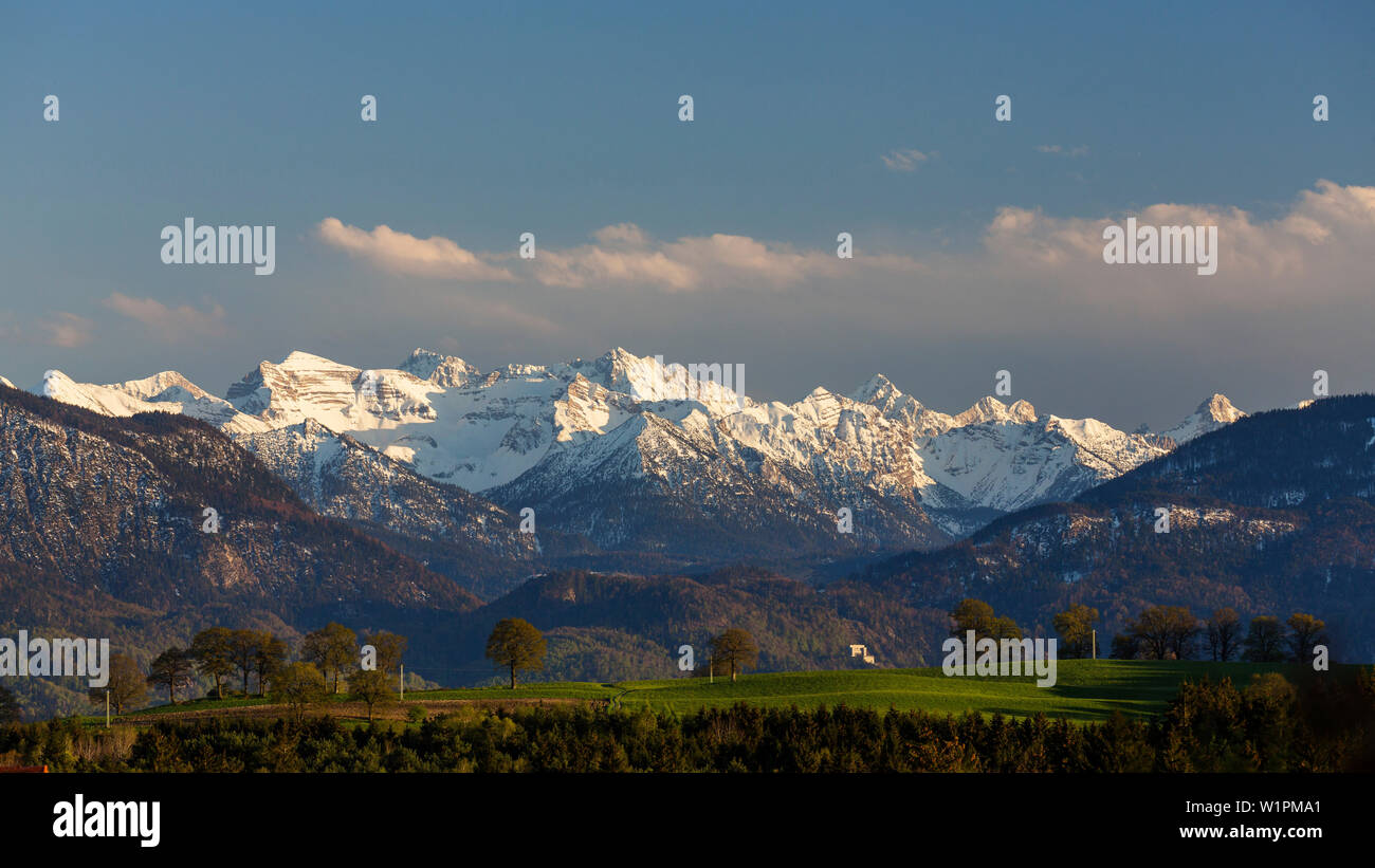 View from Penzberg on Karwendel mountains, Alps, Upper Bavaria, Germany, Europe Stock Photo