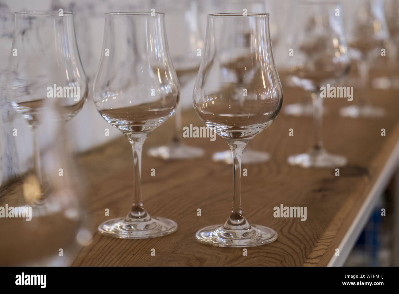 Brandy glasses arranged on the table for tasting Stock Photo Alamy