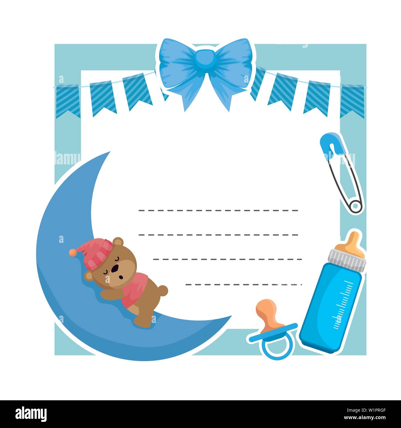 baby shower card with bear sleeping in moon Stock Vector Image & Art ...