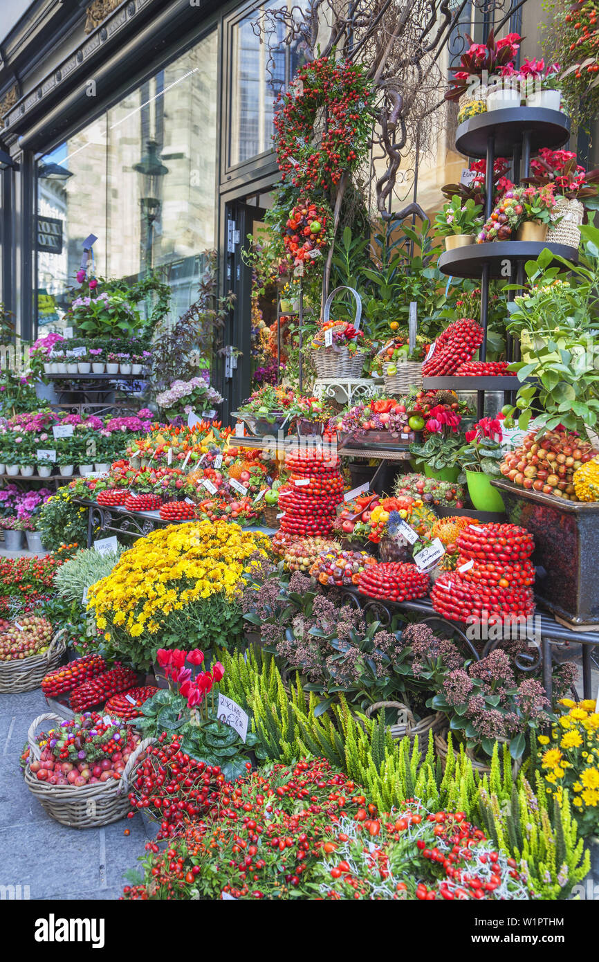 Flower shop at St Stephen's Square in the historic old town in Vienna