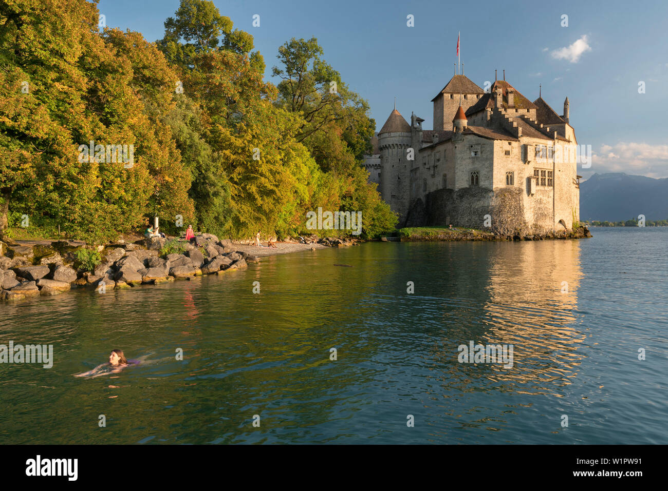 Schloss Chillon, Veytaux, Montreux, Genfer See, Waadt, Schweiz Stock Photo