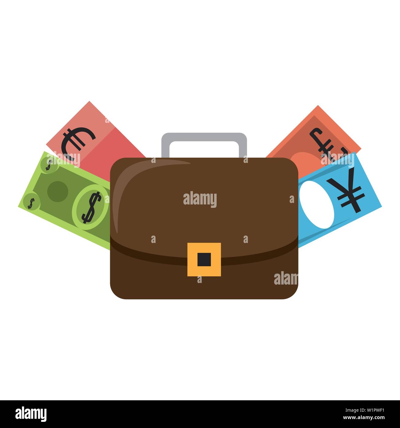 Business briefcase with euro dollar and yen cash isolated Stock Vector ...