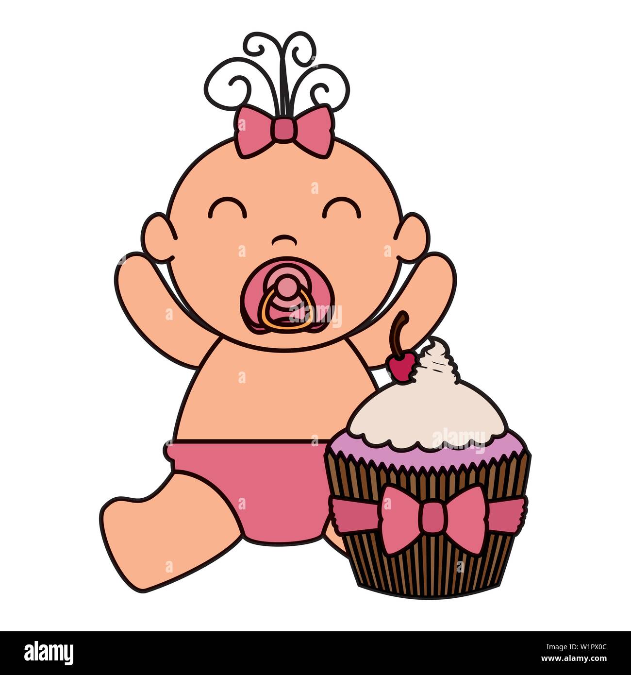 cute little baby girl with sweet cupcake Stock Vector Image & Art - Alamy