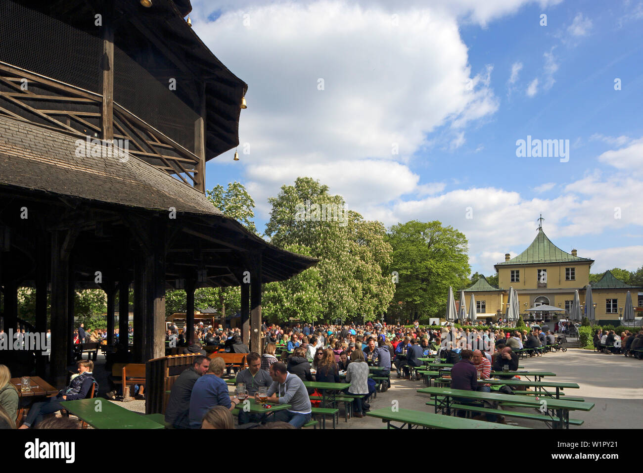 Chinese Tower in the English Garden, Chinesischer Turm, Englischer Garten, Munich, Bavaria, Germany Stock Photo