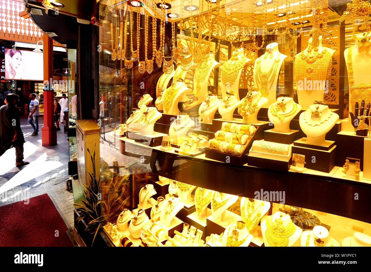 Gold, Jewellery, Store Window, Dubai City of Gold, Gold Souk, Deira, Dubai, UAE, United Arab Emirates Stock Photo