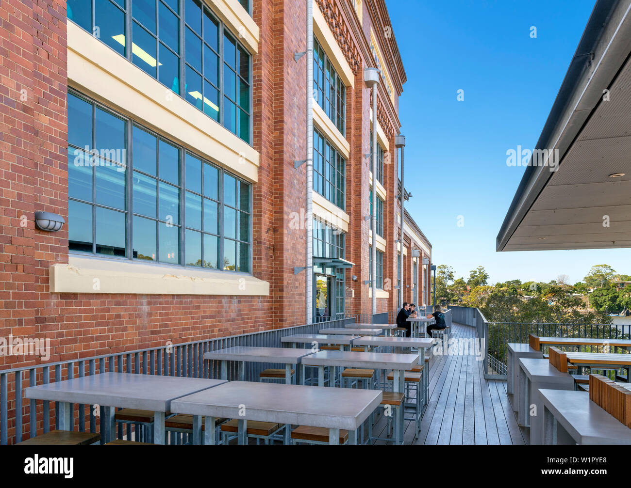 Terrace at the Brisbane Powerhouse, an arts centre in a converted power station, Brisbane, Queensland, Australia Stock Photo