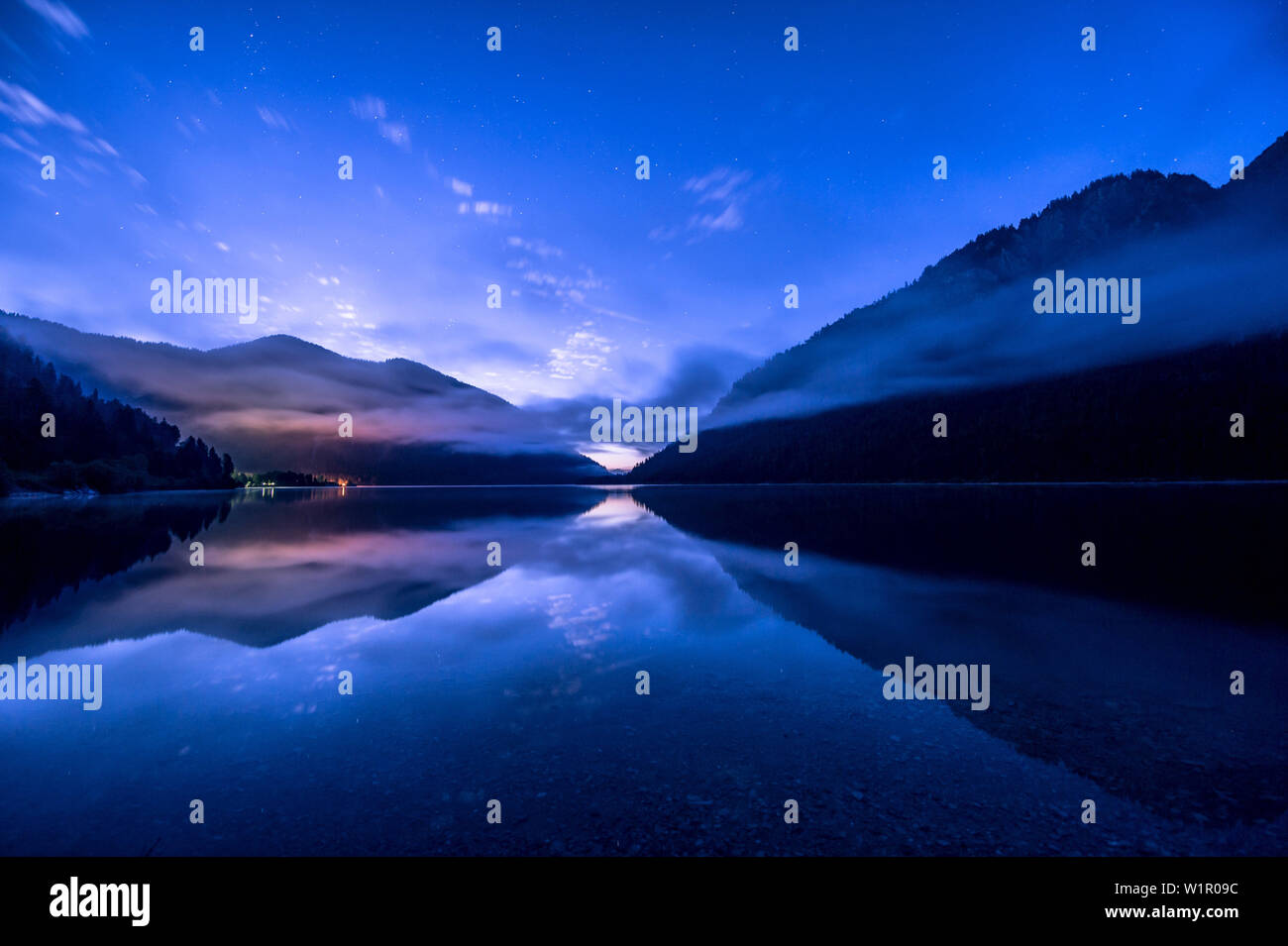 Landscape at Plansee by night, Plansee, Reutte, Tirol, austria, europe. Stock Photo