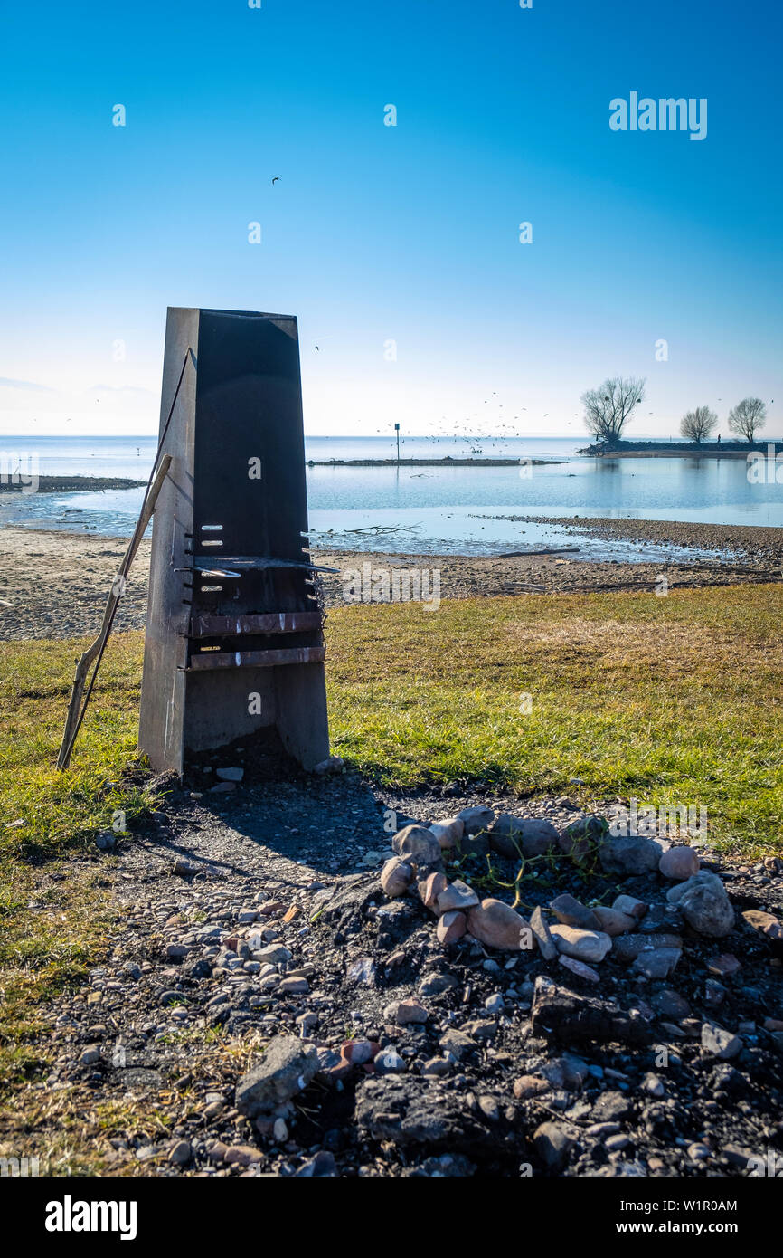 barbecue area at the Lake Constance, Hörbranz Stock Photo