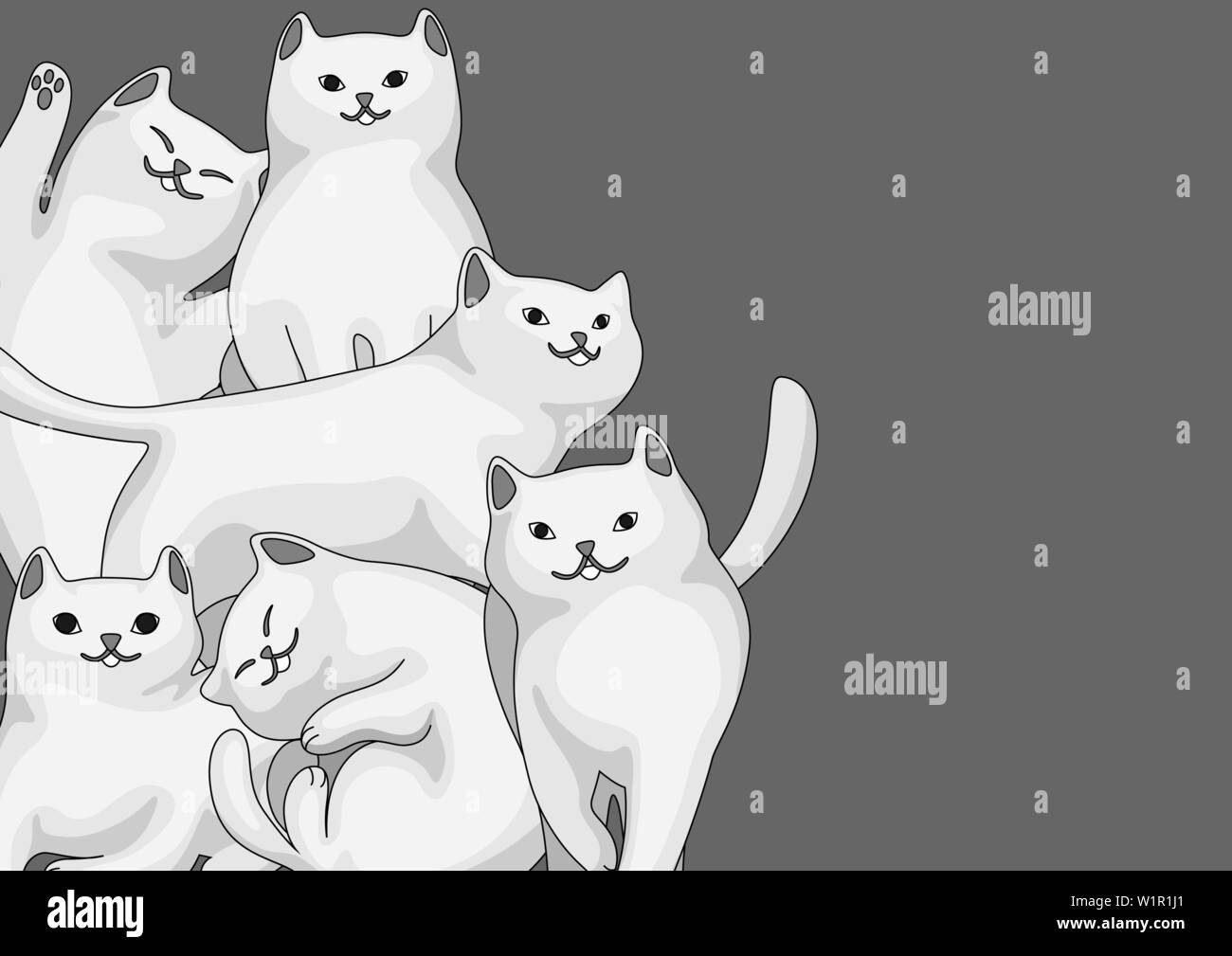 Background with cartoon white cats. Stock Vector