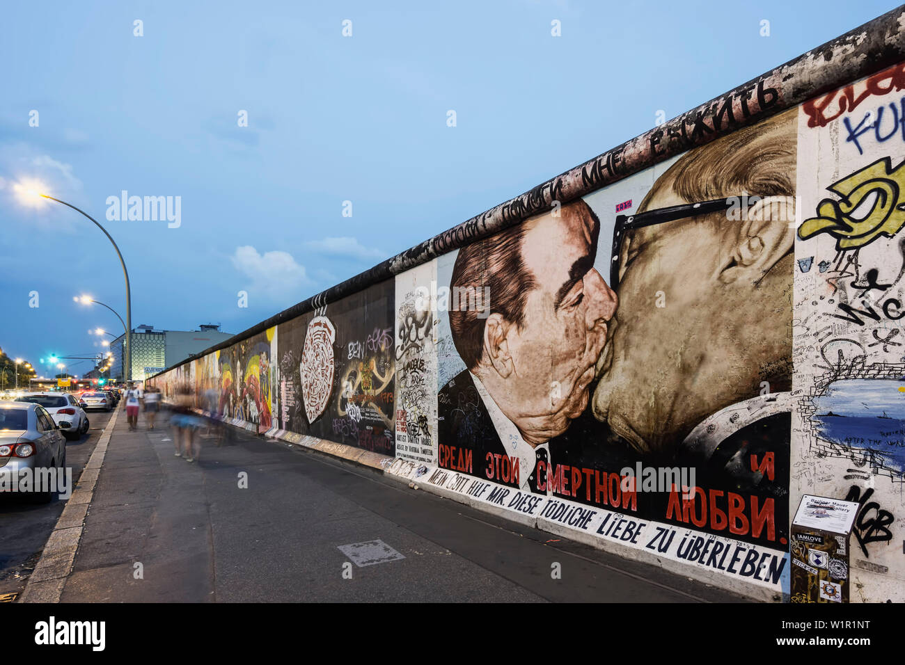 Berlin Wall mural, East Side Gallery, The kiss, Berlin, Germany Stock