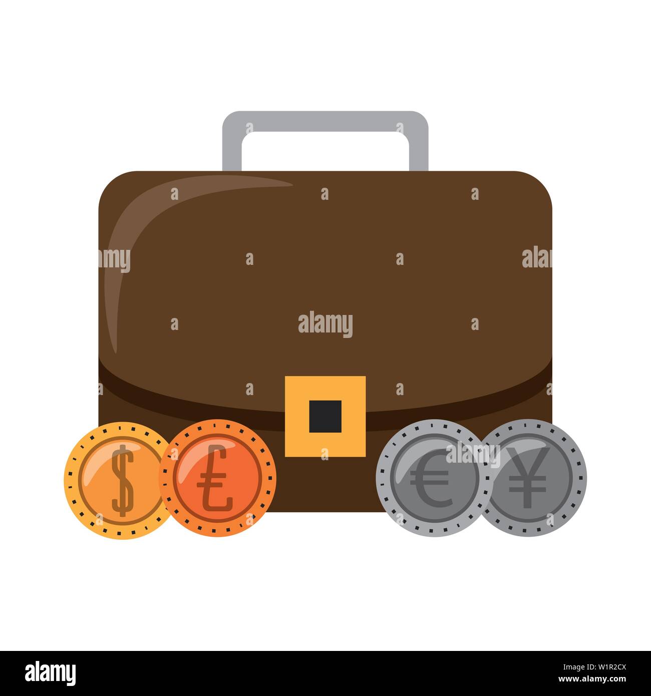 Business briefcase with euro dollar and yen coins isolated Stock Vector ...