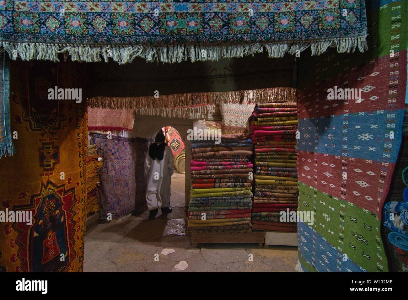 Carpet shop in the Kasbah Taourirt, Ouazarzate, High Atlas, Morocco Stock Photo