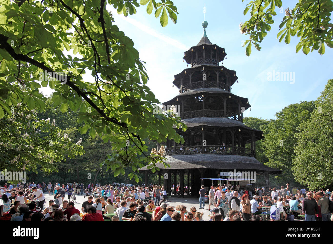 Chinese Tower in the English Garden, Chinesischer Turm, Englischer Garten, Munich, Bavaria, Germany Stock Photo