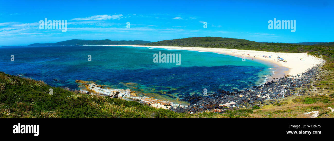 The curving sand band of Cellito Beach is still a less frequented insider tipp Stock Photo