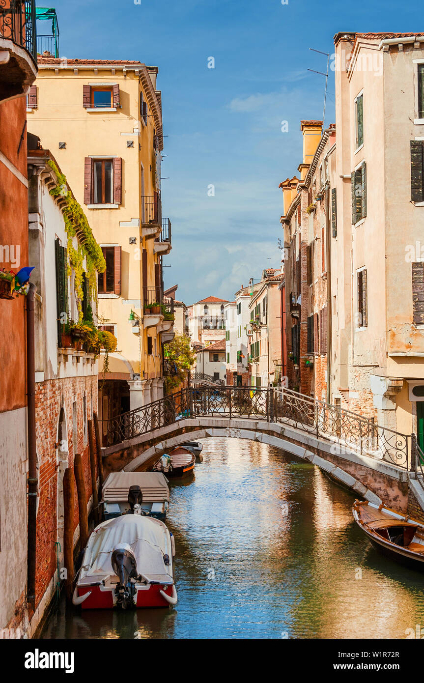 View of a characteristic Venice canal and old traditional houses Stock Photo