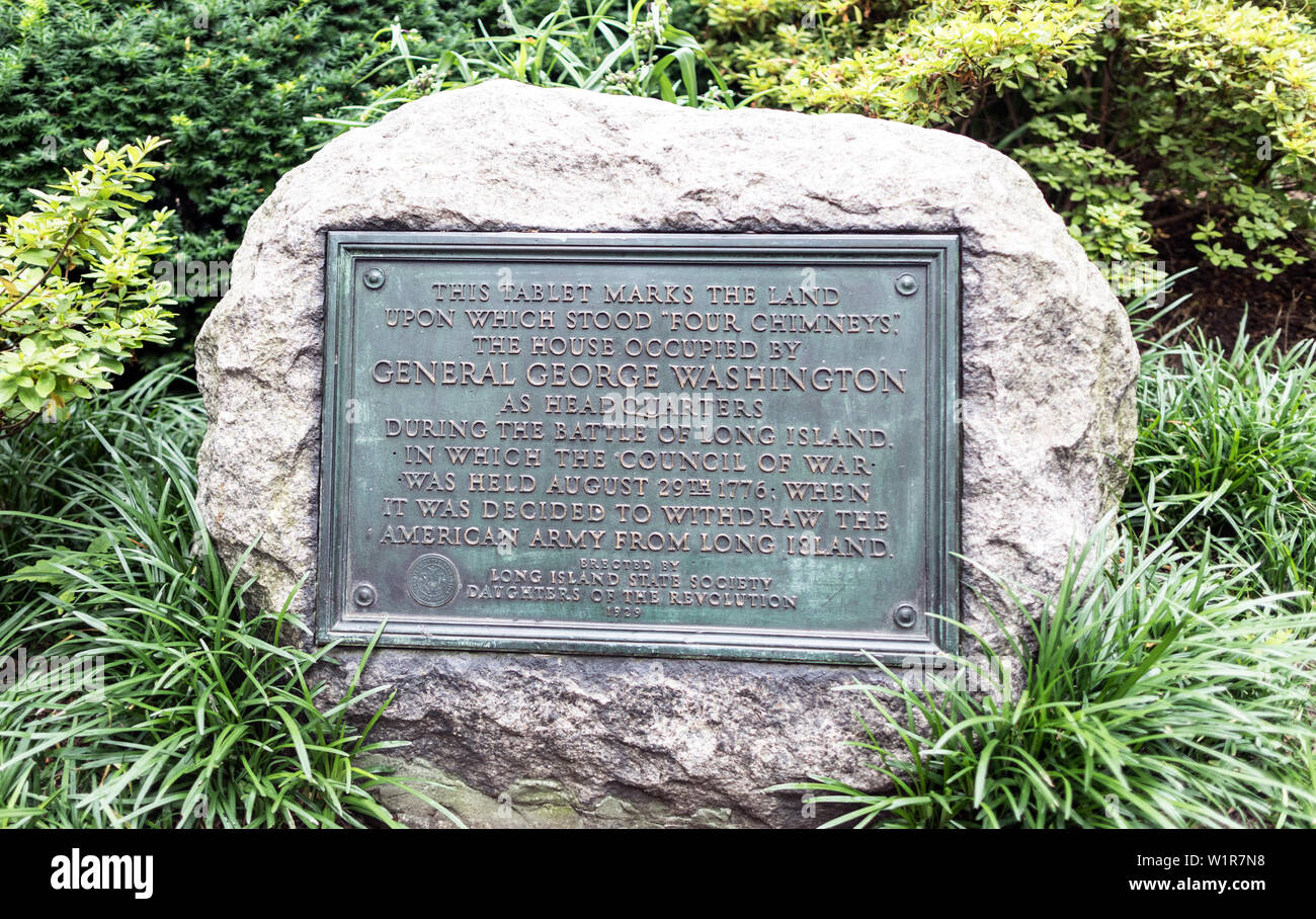 A Plaque Commemorating the Site of a House Where Washington