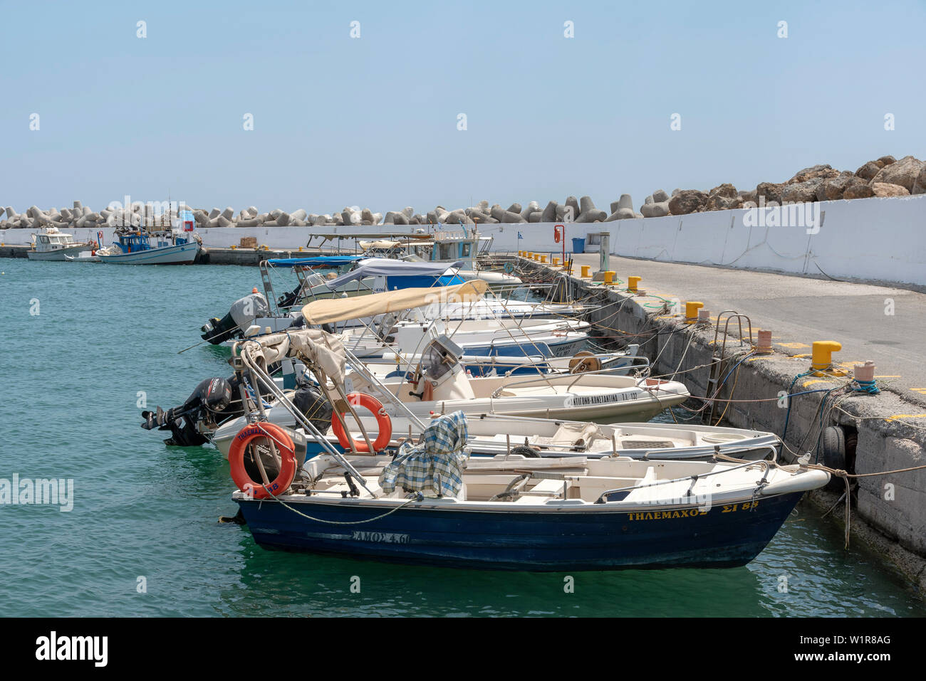 Ierapetra, Crete, Greece. June2019. The small fishing harbour at Ierapetra southern Crete Stock Photo