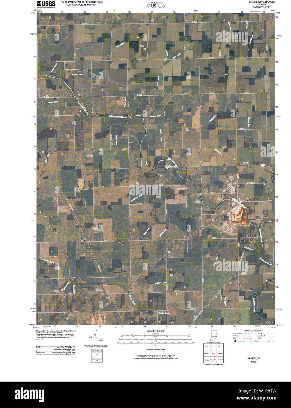 USGS TOPO Map Indiana IN Blaine 20100525 TM Restoration Stock Photo