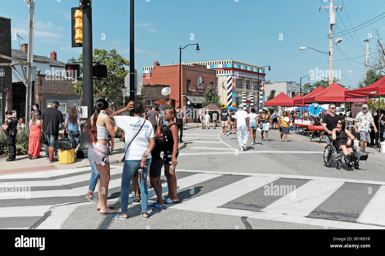 The 17th Annual Waterloo Arts Festival in the artsy Collinwood neighborhood in Cleveland, Ohio, USA attracts a diverse crowd. Stock Photo