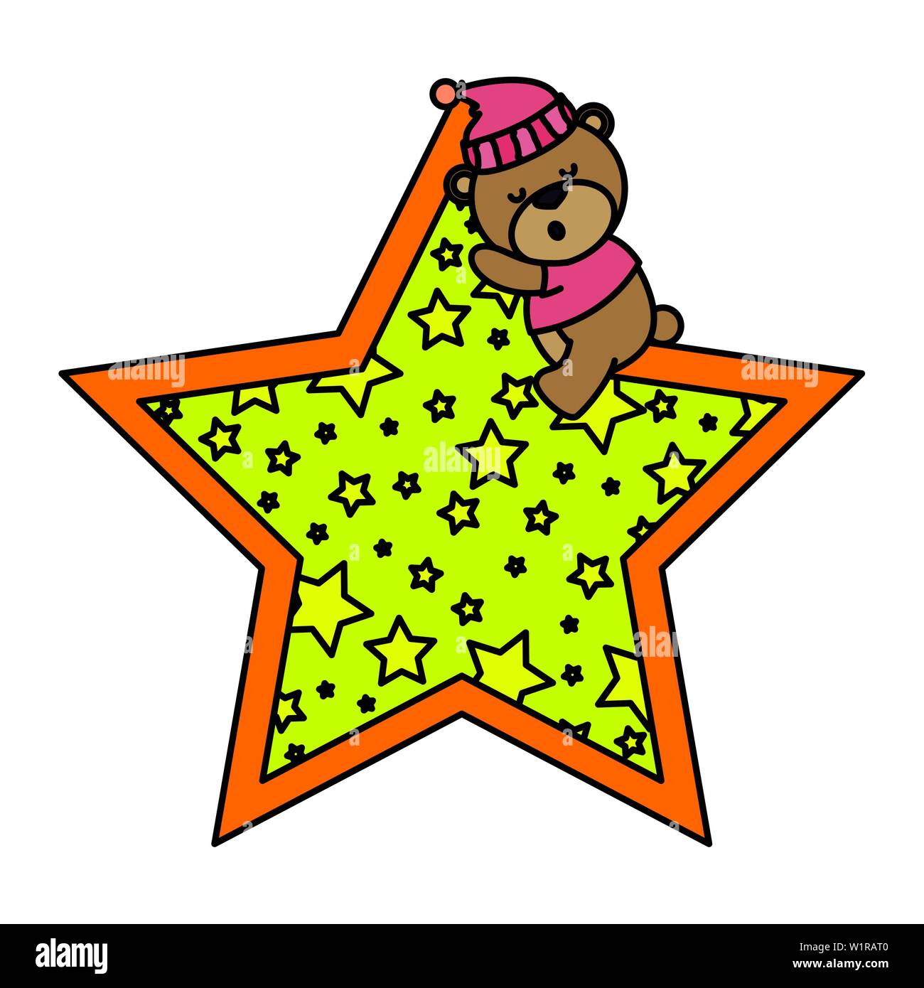 little bear teddy with hat sleeping in star Stock Vector Image & Art ...