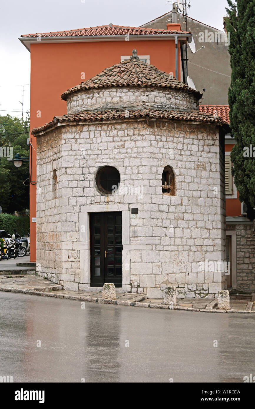 Rovinj, Croatia - October 15, 2014: Roman Church Igreja Romanica Da Santissima Trindade in Rovinj, Croatia. Stock Photo