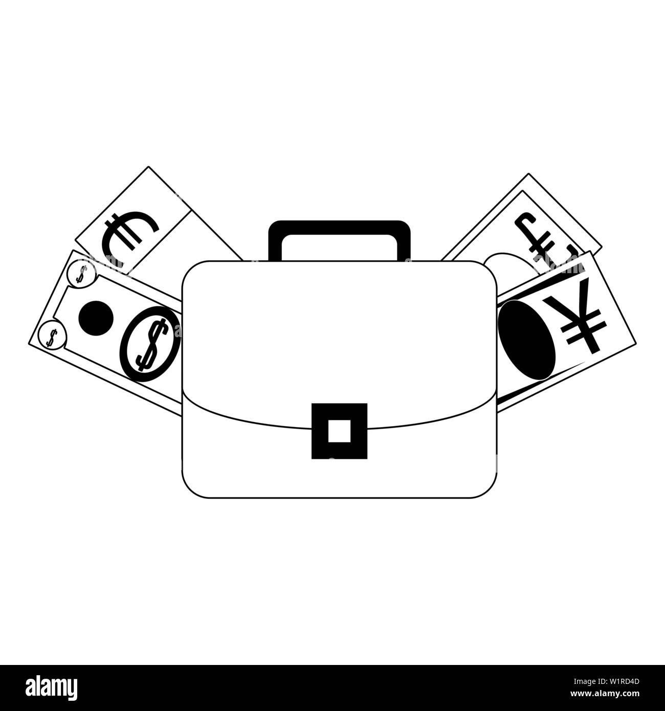 Business briefcase with euro dollar and yen cash isolated Stock Vector ...