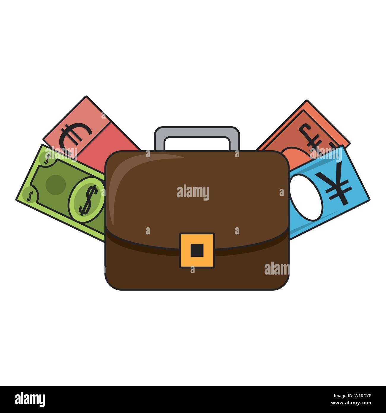Business briefcase with euro dollar and yen cash isolated Stock Vector ...