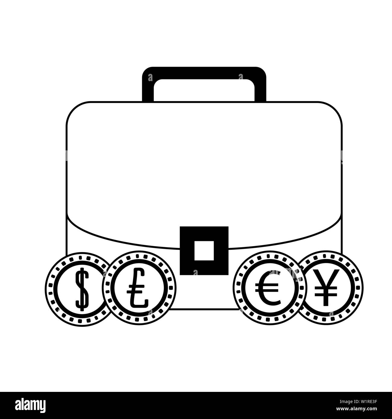 Business briefcase with euro dollar and yen coins isolated Stock Vector ...