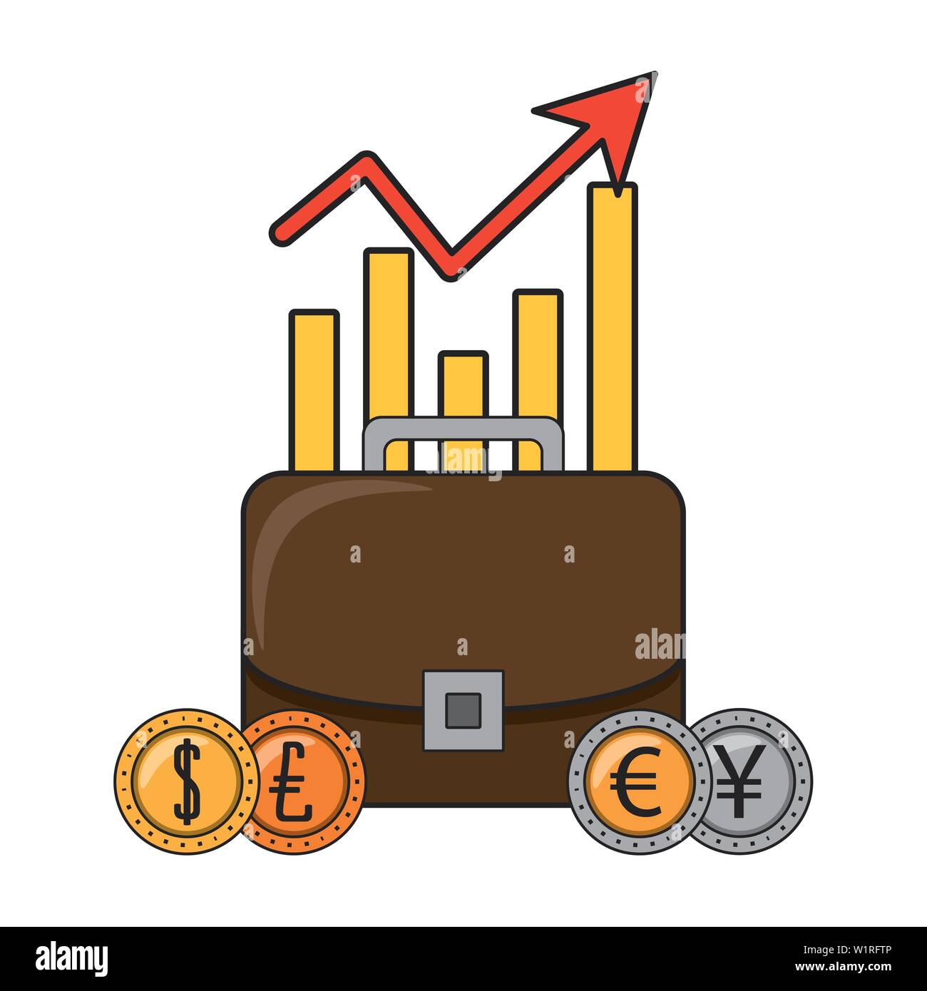 Business briefcase with euro dollar and yen coins Stock Vector Image ...