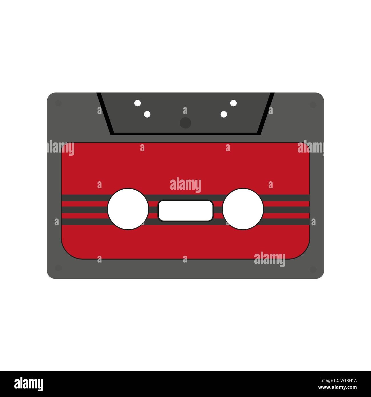 Cassette with retro label as vintage object for 80s revival mix tape design, party poster or cover. Realistic vector sign or icon Stock Vector