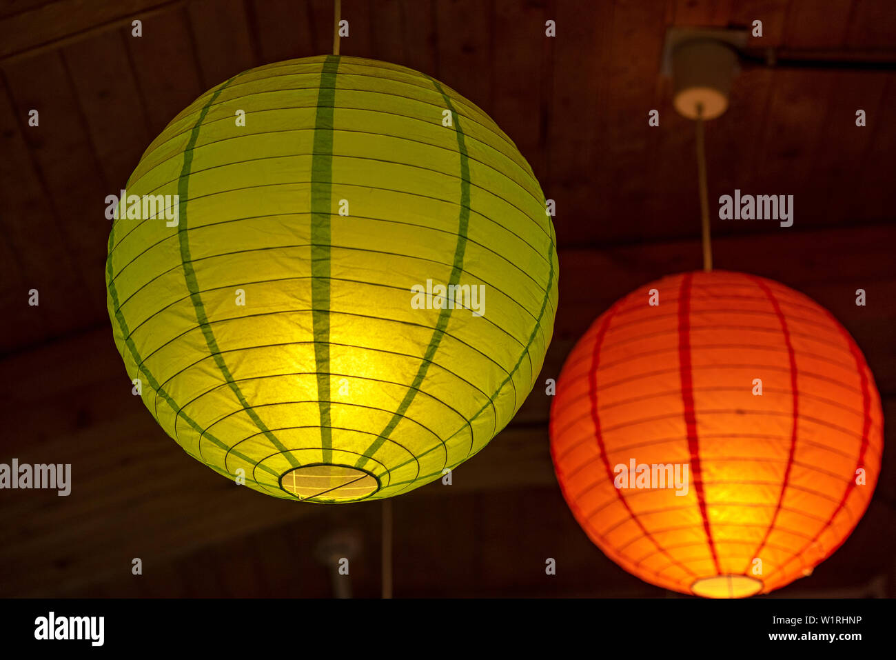 Colored Paper Lantern, Group of paper Lanterns as Interior Stock Photo