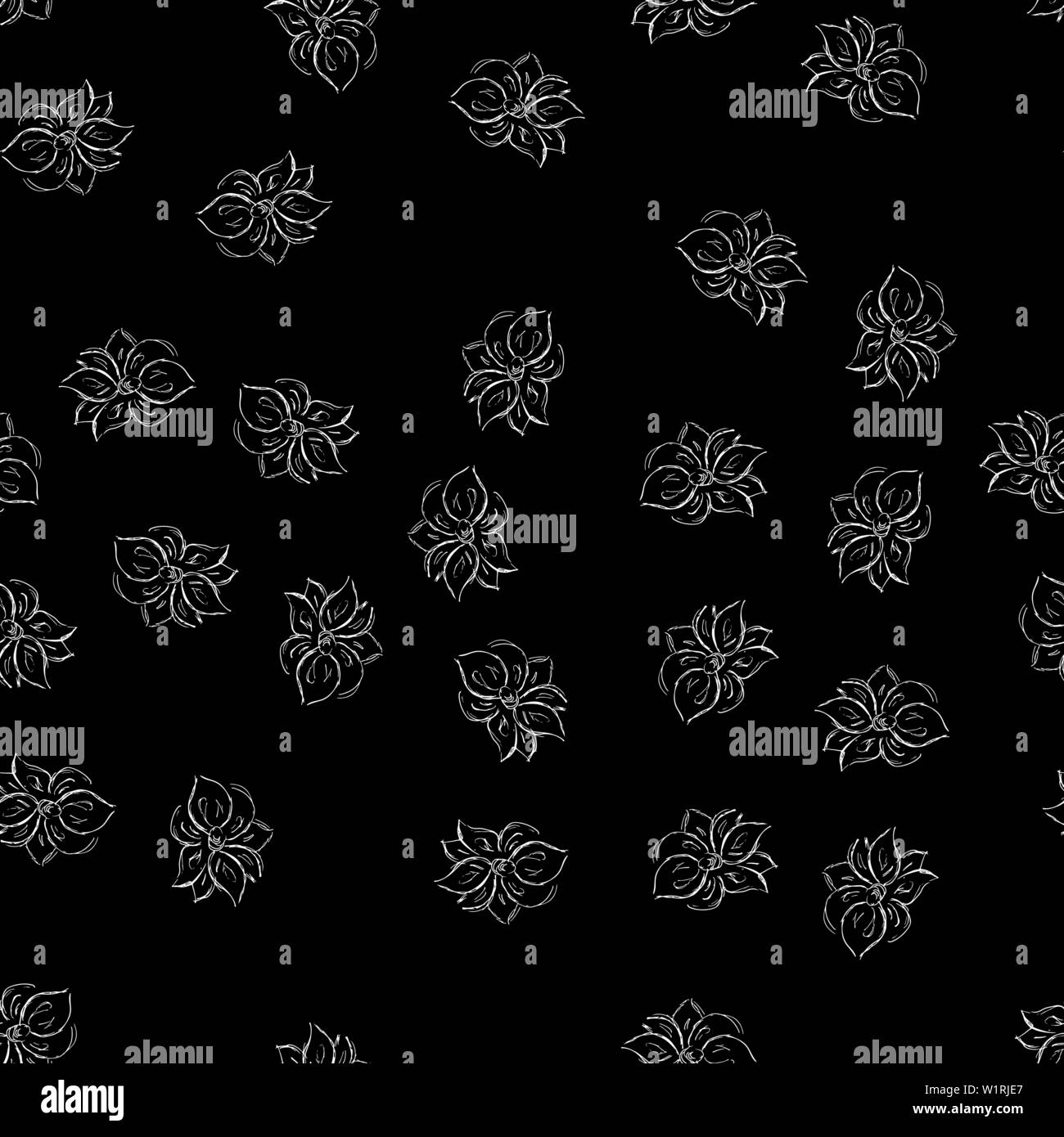 Seamless hand drawn pattern of abstract rose flowers isolated on black ...