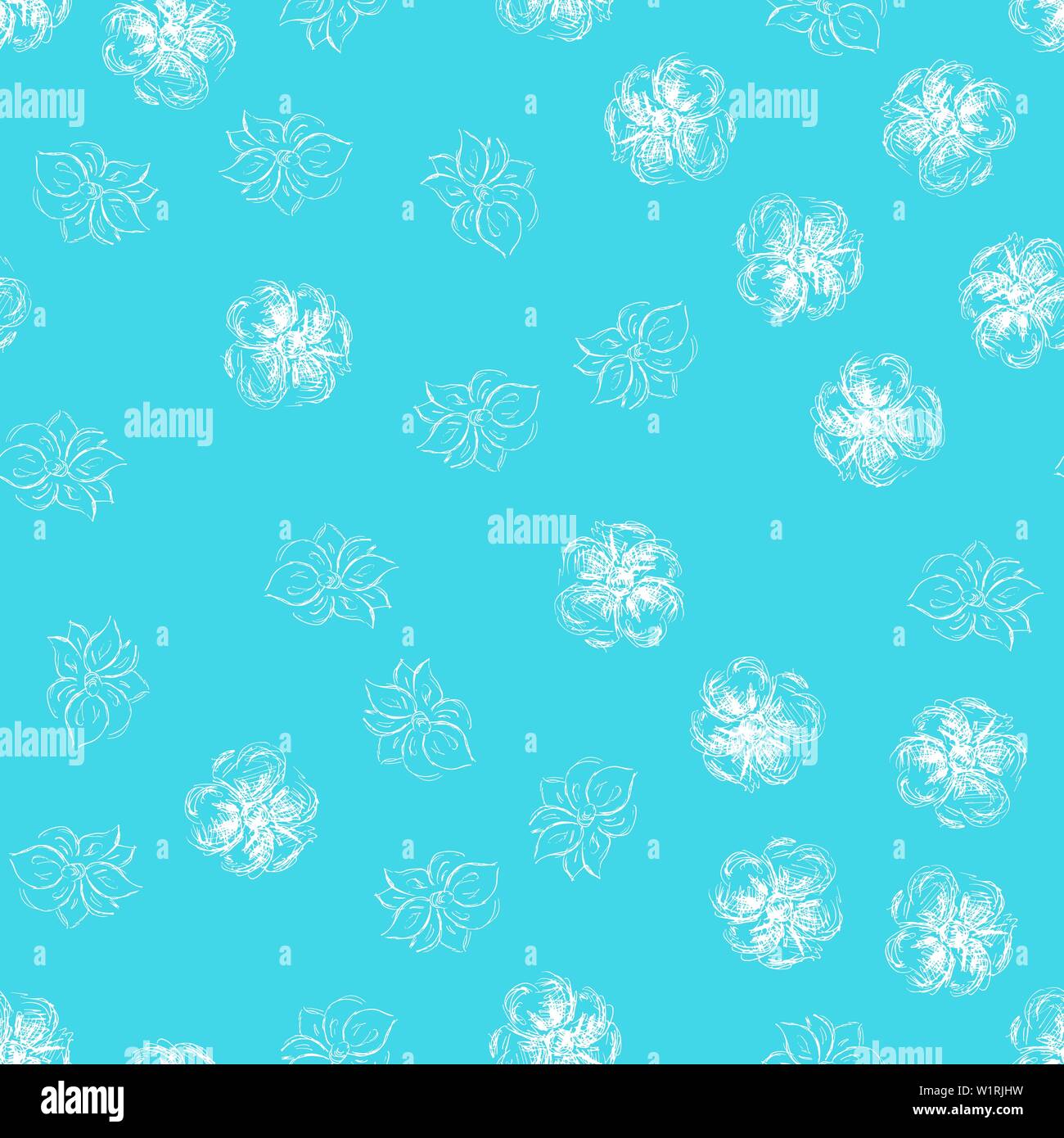Seamless hand drawn pattern of abstract rose flowers isolated on blue ...