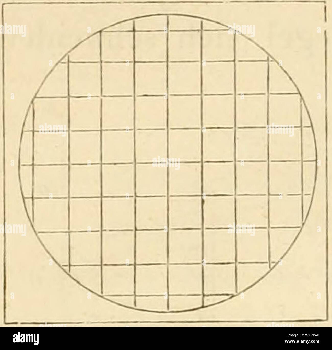 Archive image from page 73 of Das Mikroskop, Theorie und Anwendung. Das Mikroskop, Theorie und Anwendung desselben  dasmikroskoptheo01ng Year: 1867 54 Theorie des Mikroskops. bildcs in Folge der sphärischcMi Aberration des CoUcctivs um so stärker verkleinert werden, je grösser ihr Abstand von der optisehen Axe. Dem entsprechend würde z. B. ein quadratisches Maschennetz ;Fig. '2(1 , als Objectivbild gedacht, im reellen Bilde des Collectivs wie in Fiii. 2 1 erscheinen.      =T- X A J   u  A l vi r = w Figur 20. Fis:ur 21. Figur 22. Gerade umgekehrt ist die Wirkung wenn eine Linse unter übri- gen Stock Photo