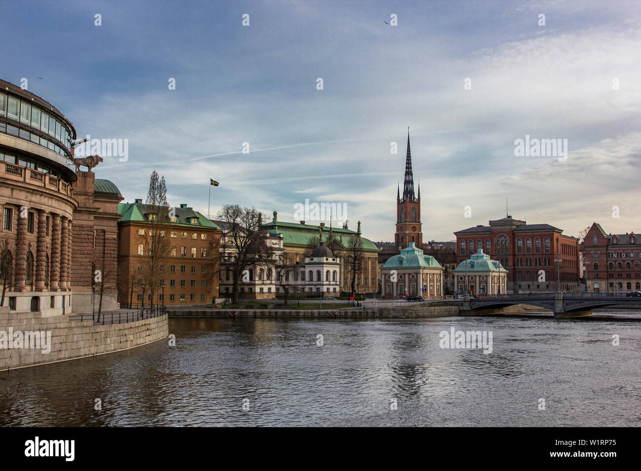 Views of Old Town Gamla Stan in Stockholm, Sweden surrounded by water from Lake Malaren and the Baltic Sea. Stock Photo