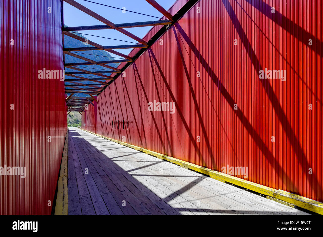 Ashnola No. 1, Red  Bridge over Similkameen River, , Keremeos, British Columbia, Canada Stock Photo