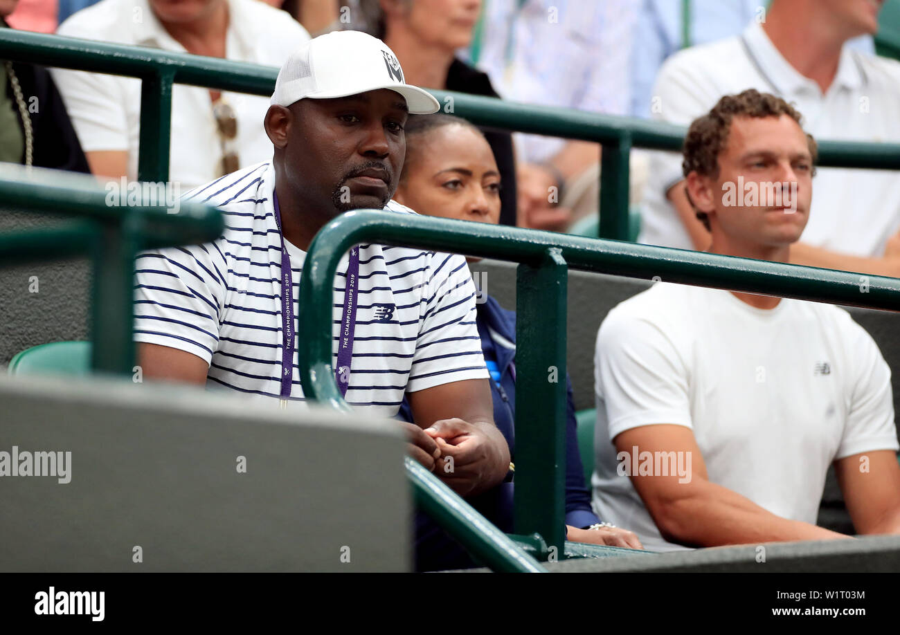 Corey and Candi Gauff watch their daughter Cori Gauff on day three of the Wimbledon Championships at the All England Lawn Tennis and Croquet Club, Wimbledon Stock Photo