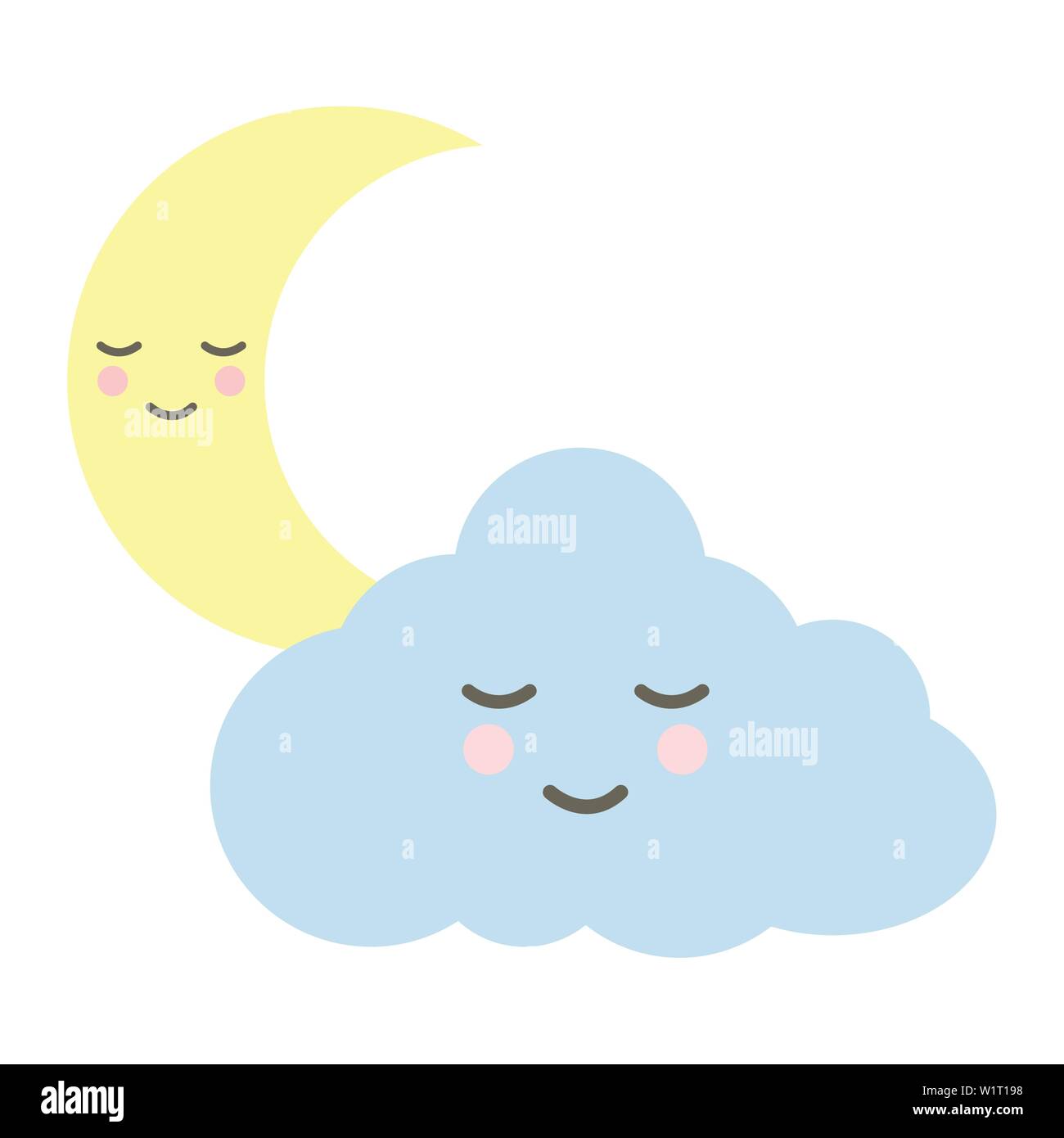 Cute Cloud With Moon Kawaii Characters Vector Illustration Design Stock Vector Image Art Alamy