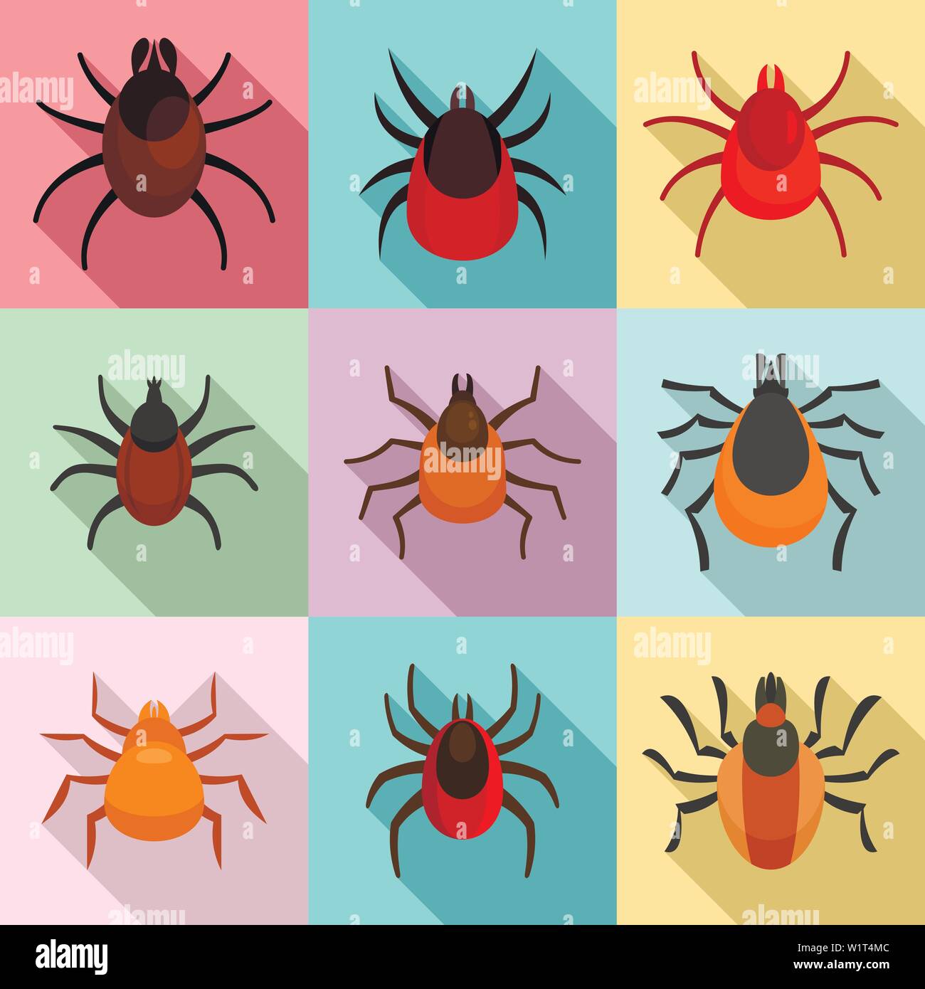 Mite icons set. Flat set of mite vector icons for web design Stock Vector