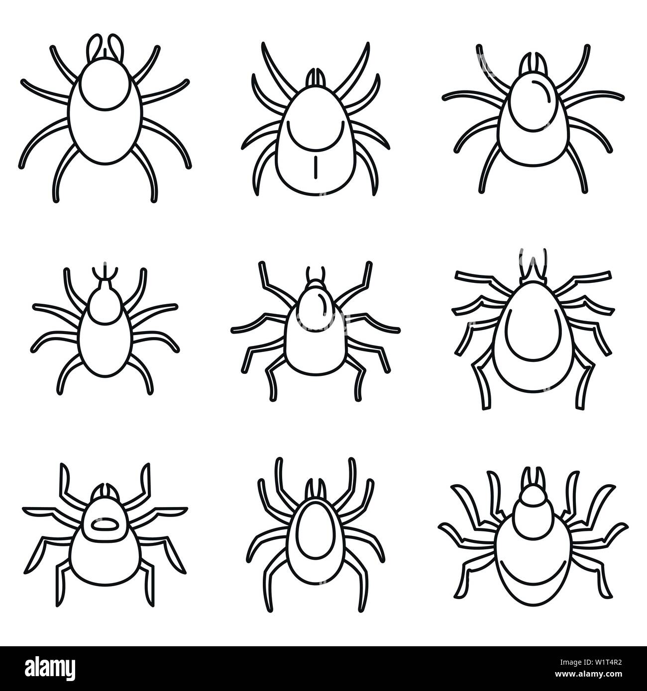 Dust mite icons set. Outline set of dust mite vector icons for web design isolated on white background Stock Vector