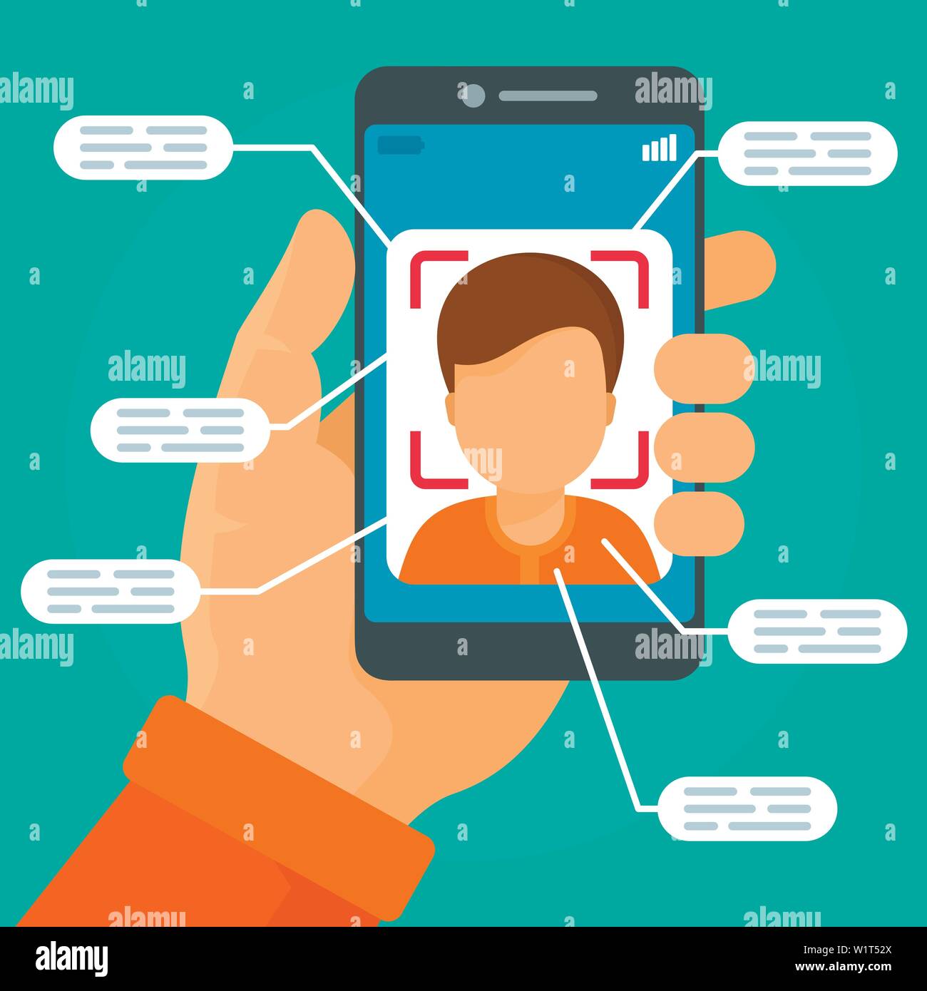 Face recognition system concept background. Flat illustration of face recognition system vector