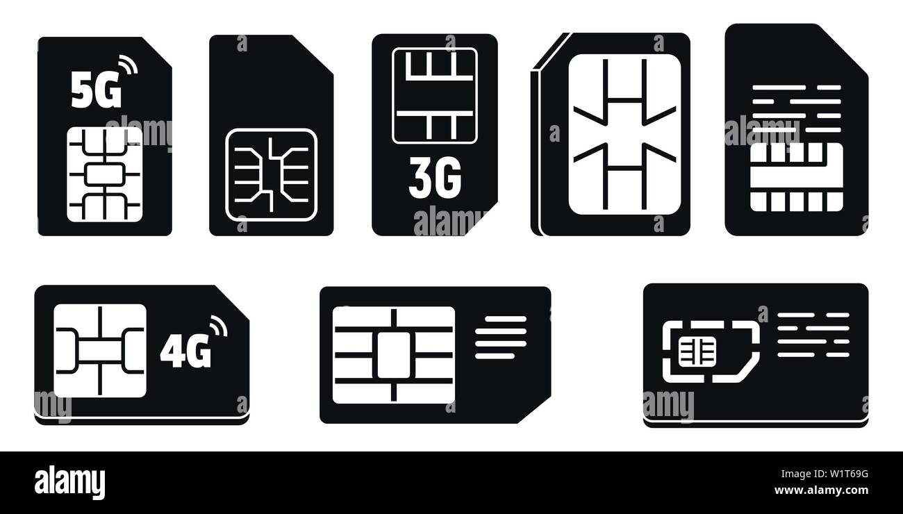 Mobile sim phone card icons set. Simple set of mobile sim phone card ...