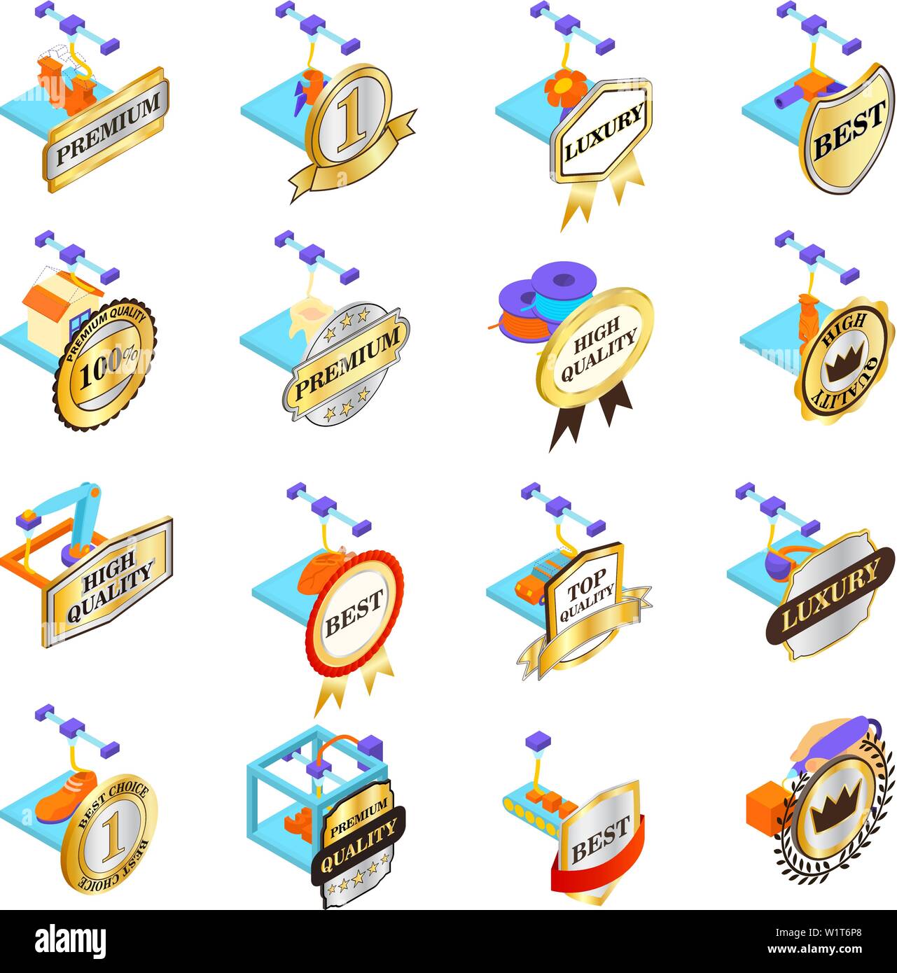 Excellent printing icons set, isometric style Stock Vector