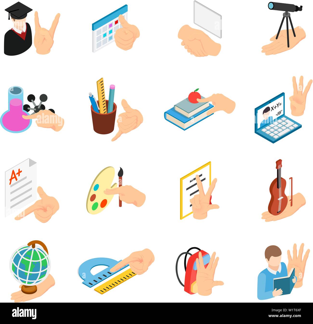 School education icons set, isometric style Stock Vector