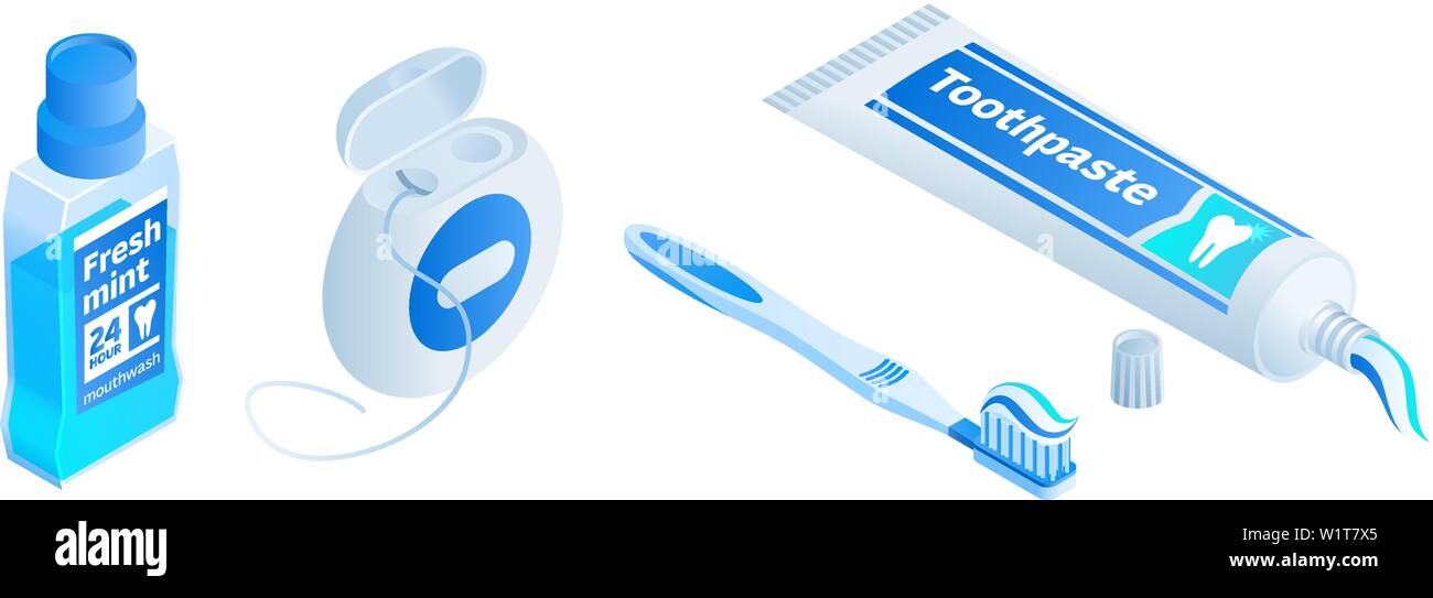 Toothpaste icons set. Isometric set of toothpaste vector icons for web ...